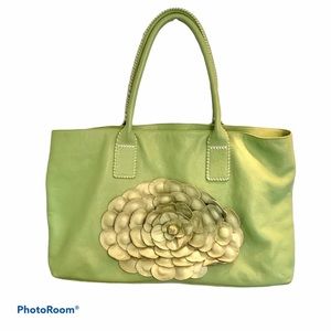 💖Donna Dixon Large Green Leather Flower Handbag